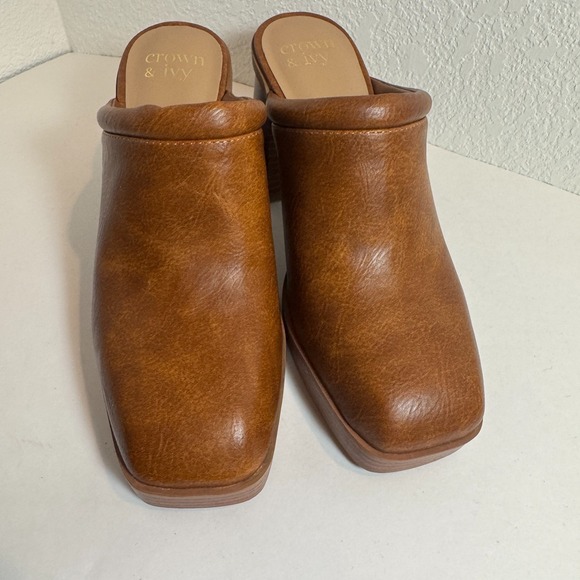 Crown & Ivy Women's Brown Clogs Slip On Block Heel Size 8 Boho Mule - Picture 1 of 16